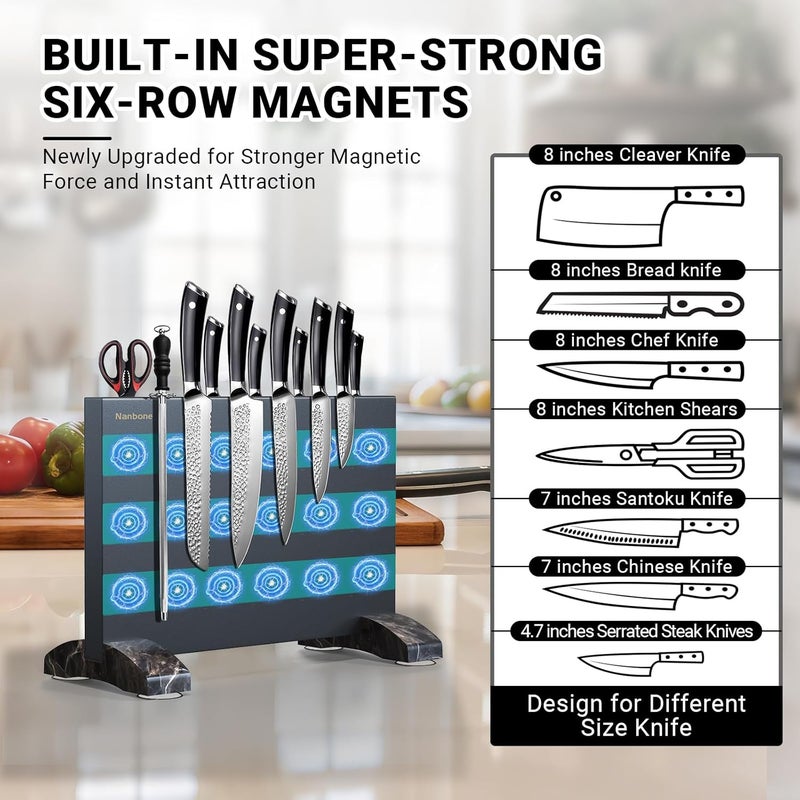 Nanbone Magnetic Knife Block Without Knives, Black Stainless Steel Magnetic Knife Holder Stand with Strong Knife Magnet Double Side Knife Magnetic Strip Knife Storage Organizer for Kitchen Counter Top - Image 3